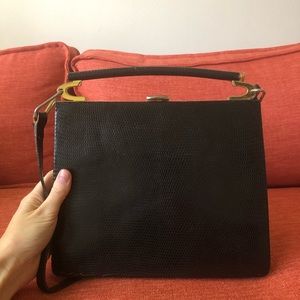 Vintage black crocodile clasp bag, Celine style